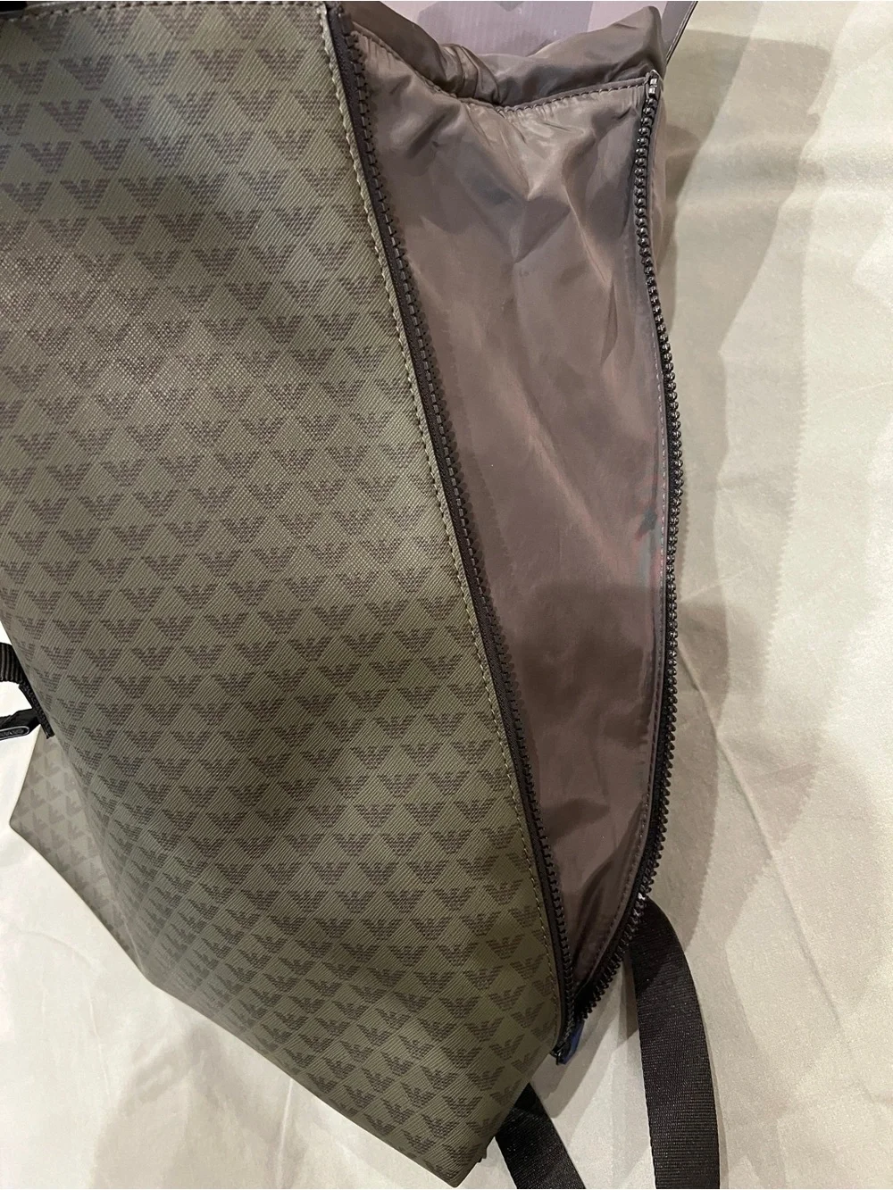 Emporio Armani Olive Logo-Print Backpack with Black Trim